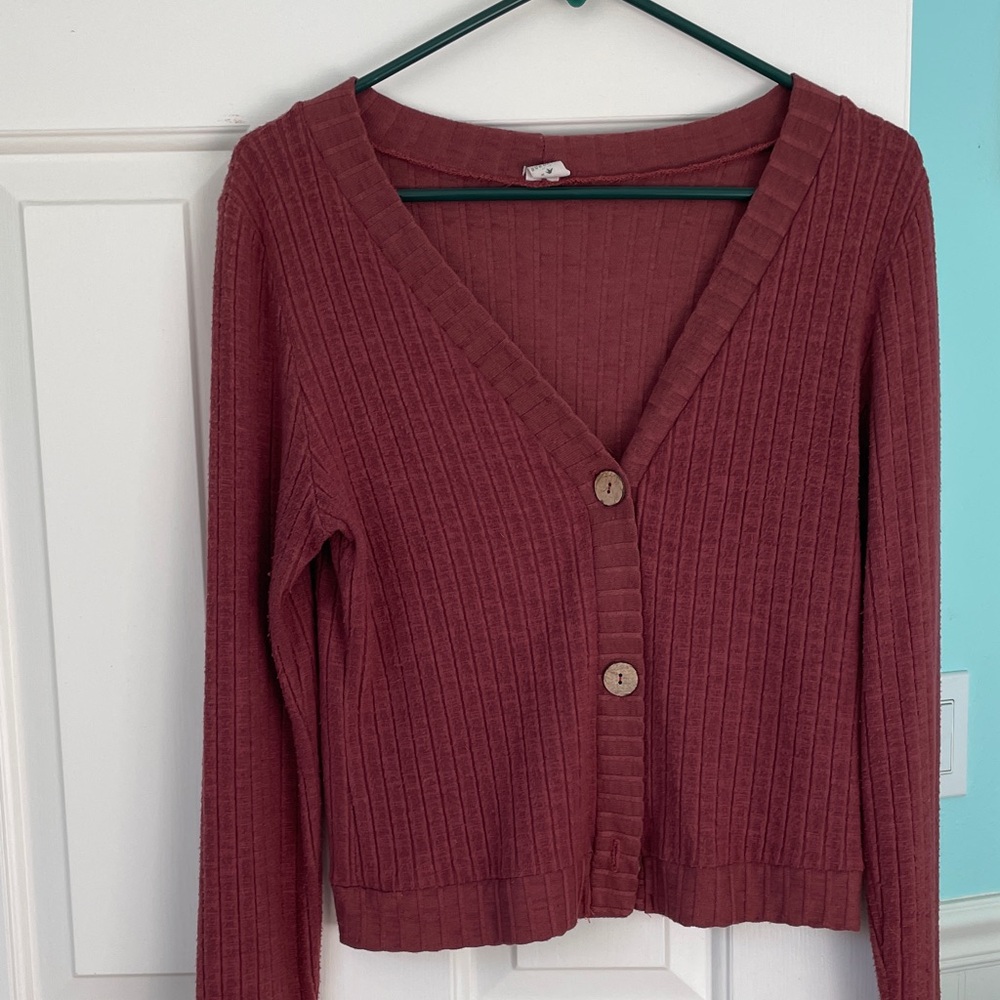 Sundays Ribbed Cardigan - Rust Red - Picture 8 of 8